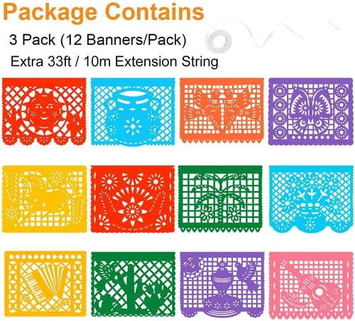 Miniatura 6 de Paquete de 3 pancartas mexicanas, 66 pies (22 pies x 3), pancartas grandes de plástico mexicanas para fiesta de Cinco de Mayo, decoraciones