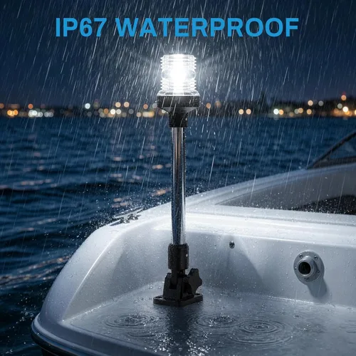 Miniatura 3 de Obcursco Luces de popa de barco, IP67 impermeable, plegable, luz LED blanca de anclaje para lanchas marinas, pontones, pesca, lubinas y Jon