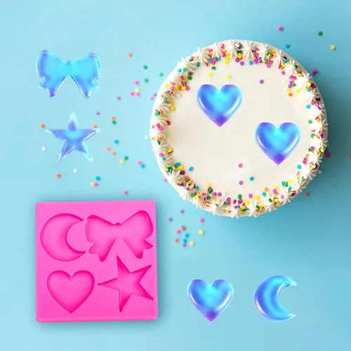 Miniatura 5 de Molde de silicona para chocolate, dulces y pasteles, forma de corazón, luna, estrella, lazo, grado alimenticio, reutilizable, resistente a altas