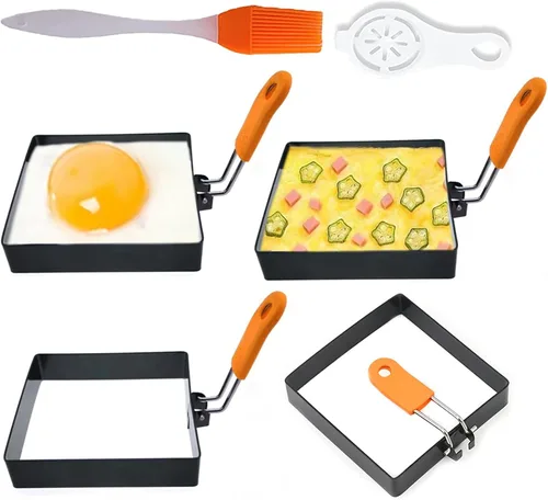 4 anillos cuadrados grandes para huevos cuadrados de 4 pulgadas para freír huevos a la plancha, molde cuadrado de acero inoxidable antiadherente de