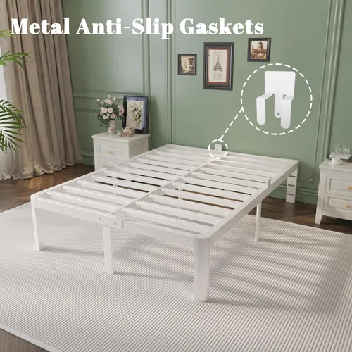 Miniatura 5 de Marco de cama individual de 4 pulgadas con deflectores de metal, marco de cama blanco tamaño individual, no necesita somier, patas de esquina