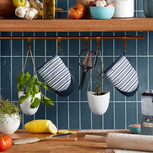 Miniatura 2 de KitchenAid Albany - Juego de 2 manoplas para horno pequeñas, color azul tinta, 5.5 x 8 pulgadas Tinta azul
