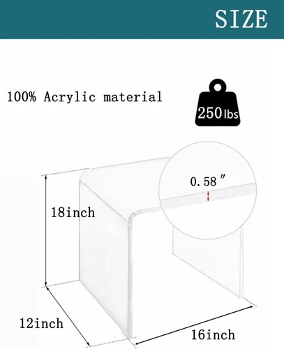 Miniatura 3 de Mesa auxiliar de acrílico transparente transparente con bordes redondeados, mesa pequeña compacta de 18 pulgadas de alto, mesa auxiliar de acrílico