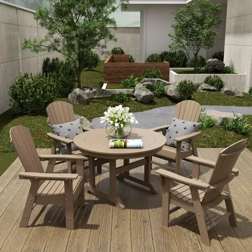 Miniatura 10 de WestinTrends Dylan Adirondack - Juego de 6 mesas y sillas de comedor para exteriores para todo tipo de clima, mesa y sillas de patio de madera