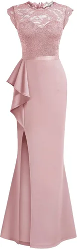 Miniatura 3 de MISSMAY Vestido largo formal de boda sin mangas con encaje floral retro para mujer