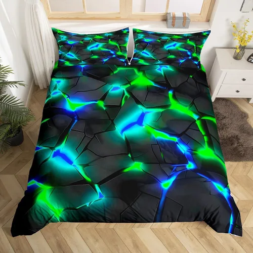 Miniatura 23 de Funda de edredón hexagonal verde estereoscópica de nido de abeja para niños, diseño geométrico de colmena, funda de edredón geométrica de panal