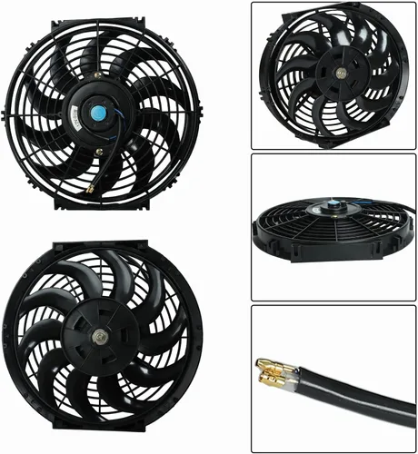 Miniatura 4 de Ventiladores delgados de enfriamiento de radiador de 12" y 12 V, kit de montaje universal, negro, extracción eléctrica