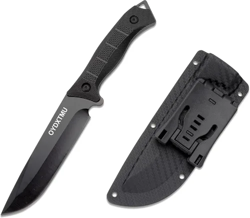 Cuchillos tácticos de hoja fija de 11 pulgadas con funda, cuchillo de caza con hoja de acero de alto carbono, mango antideslizante, agujero para