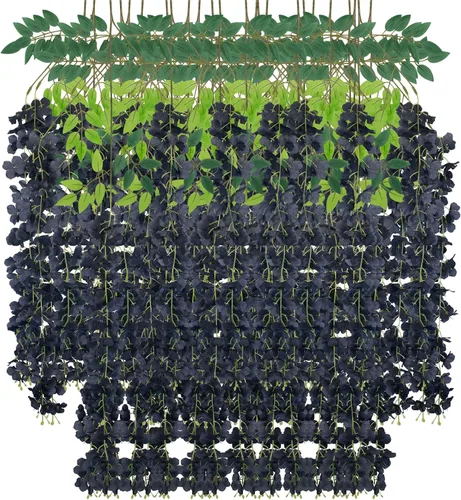 Miniatura 21 de Paquete de 12 flores colgantes de glicina artificial, guirnalda de flores de glicina falsas, enredaderas de seda, decoración de ratán para el hogar