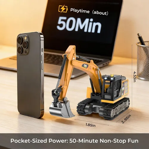 Miniatura 5 de Miniexcavadora a control remoto, juguetes de vehículos de construcción de aleación RC 1:64, herramientas STEM para aprender programación para niños