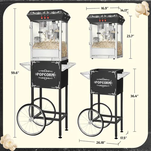 Miniatura 6 de Great Northern Popcorn - Máquina para hacer palomitas de maíz con carrito, hervidor de acero inoxidable de 8 onzas que hace hasta 48 tazas