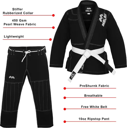 Miniatura 2 de Malah Bjj Gi Lighwieght Jiu Jitsu Gi para hombres y mujeres con cinturón gratis