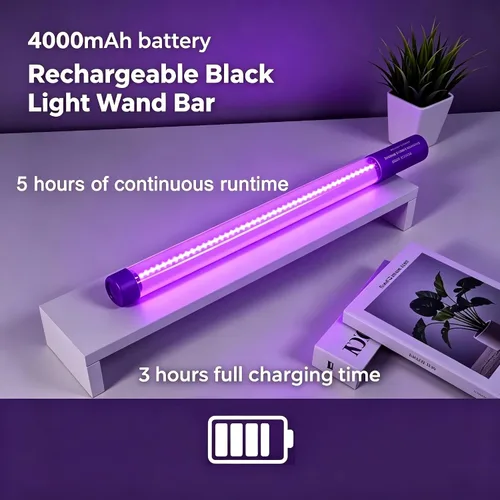 Miniatura 2 de TITO Barra de luz negra recargable, 395 nm, impermeable, inalámbrica, portátil, funciona con pilas, luz negra, brilla en la oscuridad, fiesta