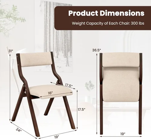 Miniatura 2 de LDAILY Moccha - Silla plegable, sillas de comedor plegables sin montaje con almohadillas deslizantes, sillas plegables con asientos acolchados