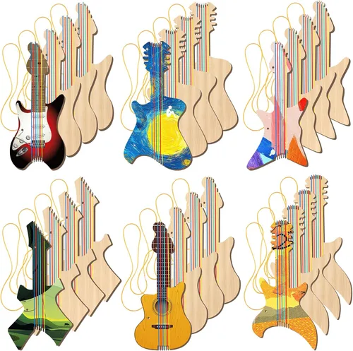 Miniatura 7 de Syhood 24 piezas de recortes de guitarra de madera para niños, recortes de guitarra de madera de 12 x 6.5 pulgadas para niños y niñas, instrumento