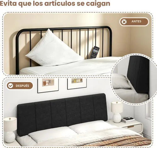 Miniatura 5 de Cabecero Tamaño Queen Solamente - Sin Ensamblaje, Cabecero Tapizado Tamaño Queen Tela de Lino Estilo Moderno Cabeceros para Cama Ajustable Negro