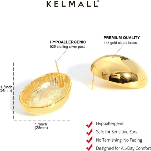 Miniatura 4 de KELMALL Aretes tipo argolla de oro de 14 quilates para mujer, hipoalergénicos, gruesos, redondos, no se deslustra, para orejas sensibles