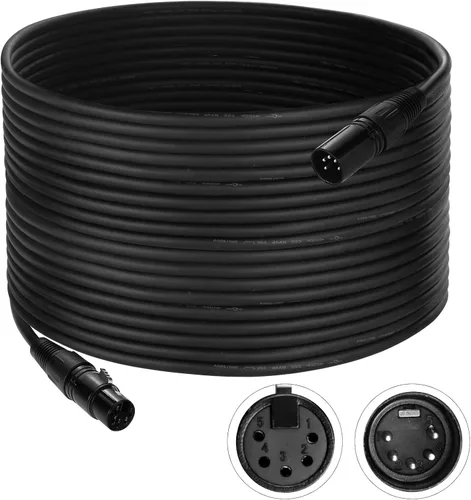 Cable DMX de 5 pines de 50 pies, señal flexible XLR de 5 pines macho a hembra con 3 conductores cables DMX, cable adecuado para señal de iluminación