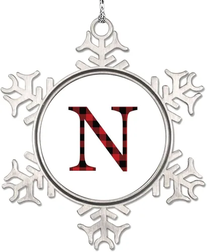Miniatura 20 de Monograma inicial letra A copo de nieve, adornos de letras rojas y negras a cuadros para árboles de Navidad, adornos de Navidad personalizados
