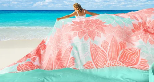 Miniatura 2 de HIHOHO Manta de playa impermeable a prueba de arena, extra grande, 79 x 83 pulgadas, 120 x 108 pulgadas, para 1-8 adultos, de secado rápido, Flor