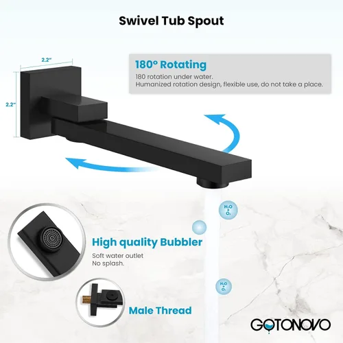 Miniatura 5 de gotonovo Grifo de ducha negro mate, montaje en pared, sistema de ducha de baño de triple función con boquilla de bañera, cuadrado de alta presión