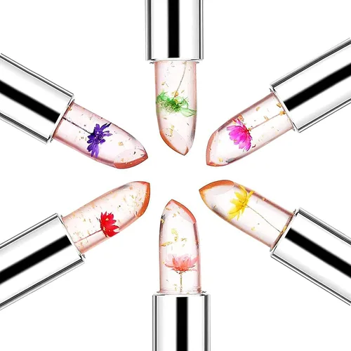 Miniatura 2 de RanRui Crystal Flower Jelly - Lápiz labial de gelatina, paquete de 6, rosa, cambio de color de temperatura mágico, bálsamo labial nutritivo de larga