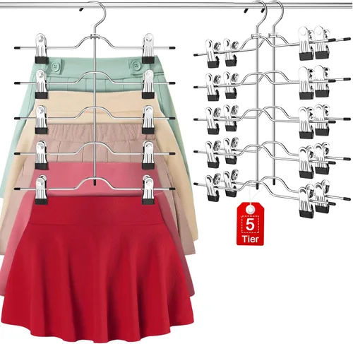 Perchas para pantalones y faldas con clips, paquete de 2 perchas para pantalones, perchas para faldas que ahorran espacio, organizador de armario y