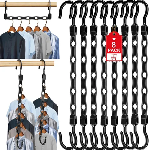 Paquete de 8 perchas para ahorrar espacio, ahorro de espacio, almacenamiento inteligente de plástico, organizador de ropa y almacenamiento para