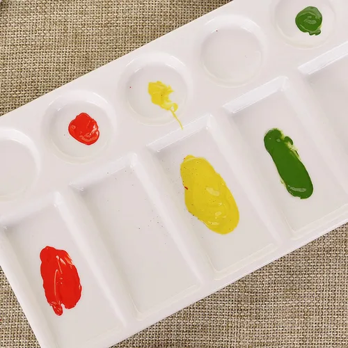 Miniatura 3 de VanEnjoy 10 Wells - Paleta de pintura rectangular blanca para artista, paleta de acuarela de porcelana, bandeja de mezcla de cerámica para pintura