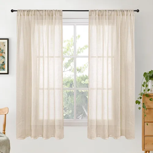 Miniatura 48 de BGment Cortinas de lino café de 30 pulgadas de largo para ventana pequeña, cortinas de media ventana beige semitransparentes ligeras con bolsillo