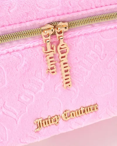 Miniatura 3 de Juicy Couture Bolsa de Maquillaje Organizador de Cosméticos Esenciales de Viaje Estuche de Tren Logo de Corazón de Terciopelo, Rosa, Tamaño único