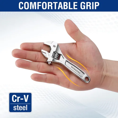 Miniatura 3 de WORKPRO - Llave ajustable de 4 pulgadas de servicio pesado con escala imperial y métrica, llave premium de acero Cr-V, cromada
