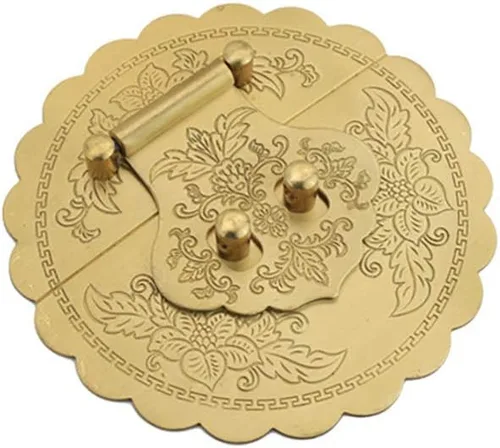 Latón antiguo 3.54"/9cm redondo en relieve latón cerrojo hebilla cerradura cerradura gabinete caja muebles Hardware Hasp (dorado)