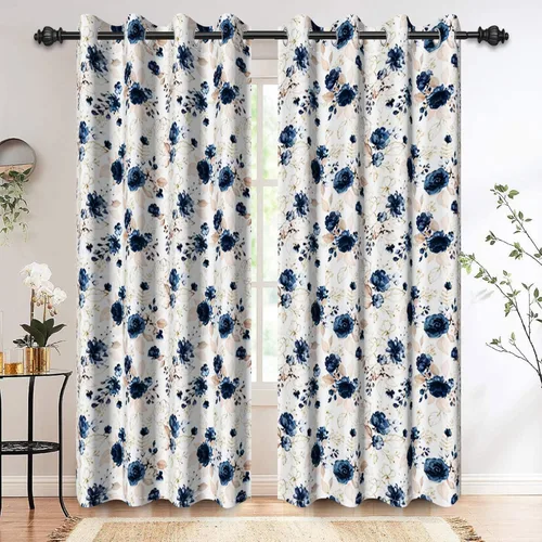 Miniatura 40 de Renaiss - Cortinas opacas florales boho, cortinas de ventana con aislamiento térmico y estampado de flores y plantas bohemias para dormitorio