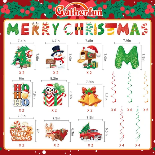 Miniatura 2 de Juego de decoración navideña: pancarta y remolinos colgantes, para el hogar, oficina, aula, decoración de fiesta de Navidad en interiores