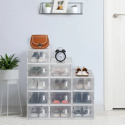 Miniatura 11 de Paquete de 6 cajas de zapatos apilables de plástico transparente, cajas organizadoras de zapatos con tapas para tenis, estuche para zapatos hasta