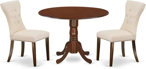Miniatura 20 de East West Furniture DLGA3-AWA-03 - Juego de mesa de comedor de 3 piezas que contiene una mesa de cocina redonda con gotas y 2 sillas Parson, 42 x 42