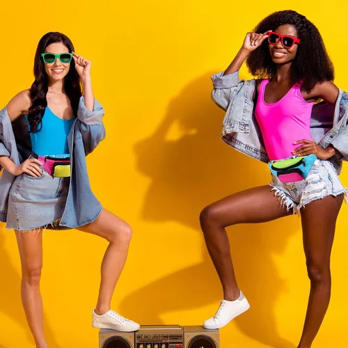 Miniatura 6 de Xuniea Riñonera retro de neón de los años 80, 2 bolsillos, bolsas para cinturón, disfraces de los años 90 para mujeres y hombres, riñoneras