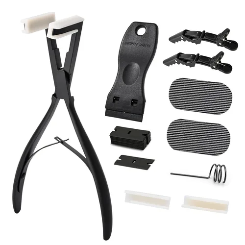 Gomake Kit de herramientas de extensión de cabello con cinta adhesiva de superficie plana de acero inoxidable, pinzas de sujeción de sellado,