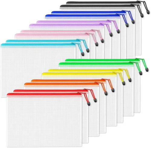 SUNEE Bolsa de malla de plástico con cremallera de 11 x 16 pulgadas (9 colores, 18 paquetes), bolsa extra grande resistente al agua con cremallera