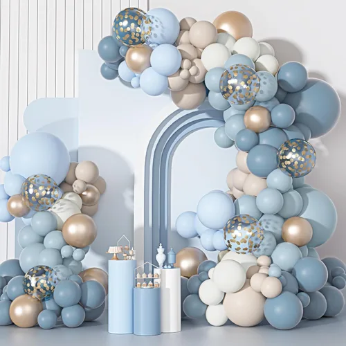 Kit de Guirnalda de Arco de Globos Azul Polvoriento Ouddy Party, Diferentes Tamaños 18 12 10 5 Pulgadas Azul Polvoriento Arena Blanco Azul Bebé