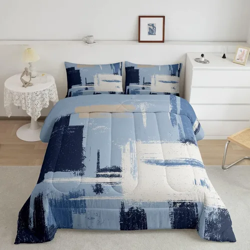 Miniatura 39 de Feelyou Edredón Abstracto Juego de edredón de arte abstracto moderno para niños y niñas, color morado, azul, negro, juego de ropa de cama para Multi