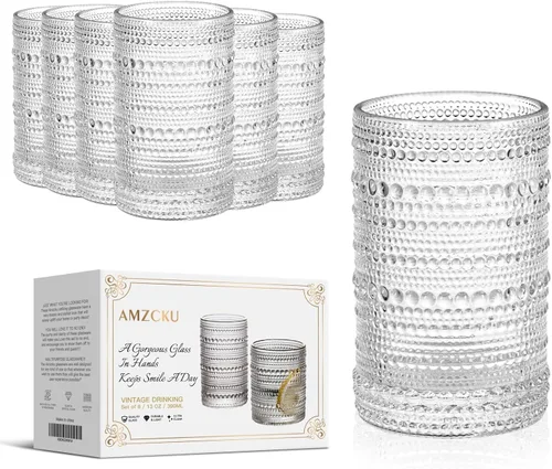 Miniatura 8 de Amzcku Juego de vasos Highball vintage de 12 - Vasos de cocina para agua, cóctel, leche, jugo y bebida