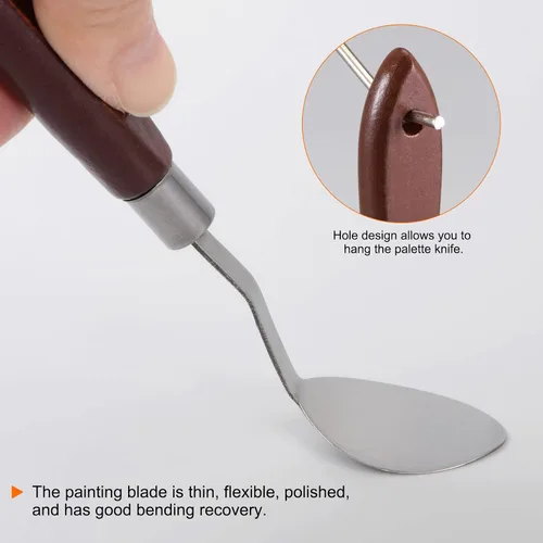 Miniatura 5 de HARFINGTON 4 cuchillos de paleta No.20 de 0.866 in de ancho, espátula ovalada de acero inoxidable, cuchillo de paleta con mango de madera para óleo