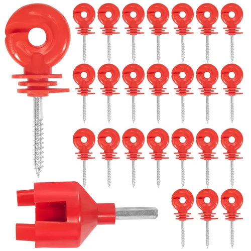 25 piezas de aislador eléctrico rojo para valla, poste de anillo, aislador autorroscante, aislador de poste de madera que ahorra mano de obra y 1