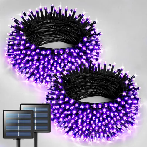 Miniatura 28 de JMEXSUSS 600 luces LED solares azules de Navidad, 206.7 pies, luces azules de Navidad al aire libre, impermeables, 8 modos de luz solar al aire