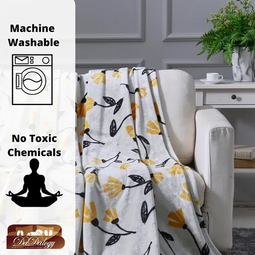 Miniatura 4 de DaDa Bedding - Manta de forro polar floral, franela suave de visón sintético con tulipanes amarillos y naranjas sobre gris, acogedora y elegante