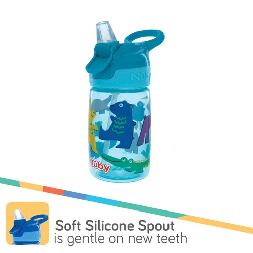 Miniatura 3 de Nuby Botella de agua impresa Flip-it Reflex con botón para llevar con boquilla suave, 12 onzas, más de 18 meses, 1 paquete, recibirás uno
