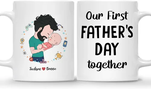Miniatura 8 de Gossby Taza de café personalizada para el primer día del padre, Leveled Up to Daddy - Regalo personalizado para nuevo papá, regalo para papá por