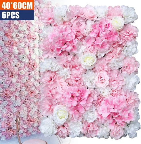 Miniatura 4 de OUKANING Paquete de 6 paneles de pared de flores de seda con rosas de seda, telón de fondo de pared de flores artificiales para interiores